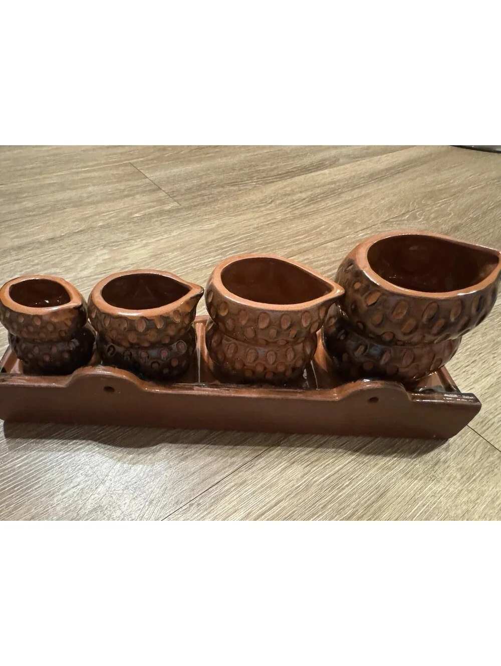 70'Ceramic Owl Measuring Cup Set 4pc w/ Holder Tray Brown/Black 1, 2/3, 1/2, 1/3